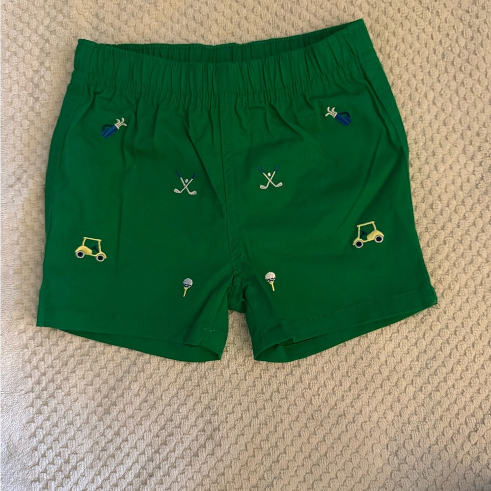 Green Kids Shorts with Embroidered Golf Motifs